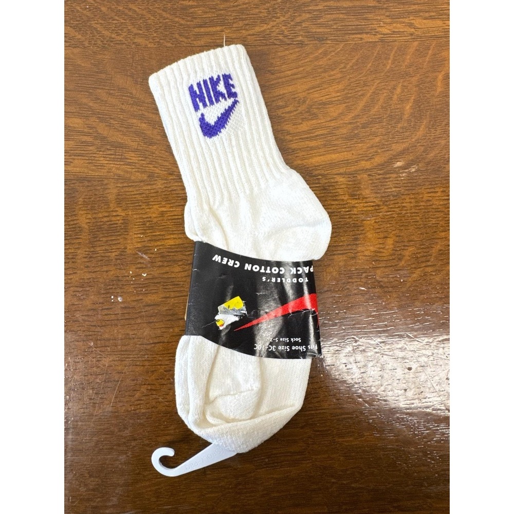 Vintage Nike Socks Girls White Toddler Cotton Crew‎ Swoosh 3C-10C Set of 2